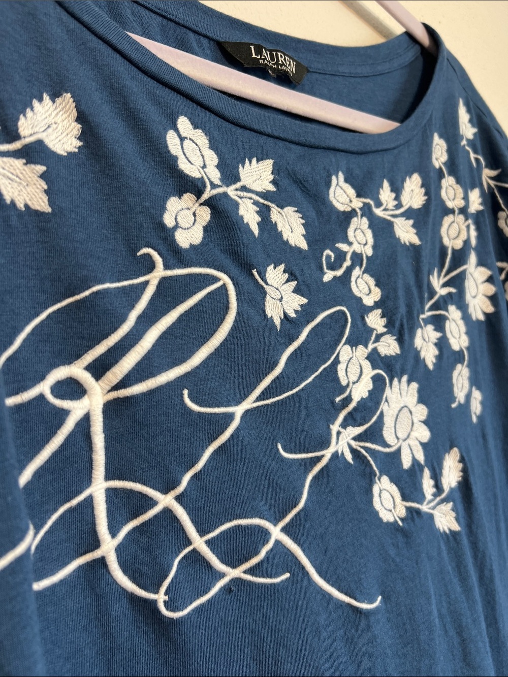 RALPH LAUREN Floral-Embroidered Jersey Tee Size 1X - Picture 7 of 12